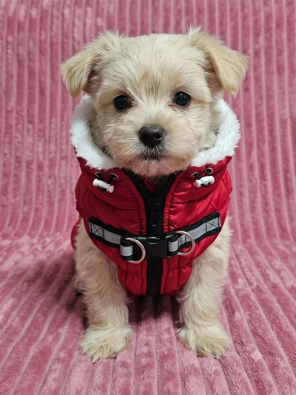 Red Quilted Puffer Dog Vest with Reflective Harness Detail